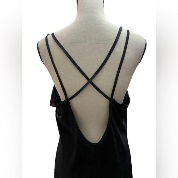 Dentelle velvet cross back strappy chemise dress vintage scoop neck open back LG - Picture 9 of 15